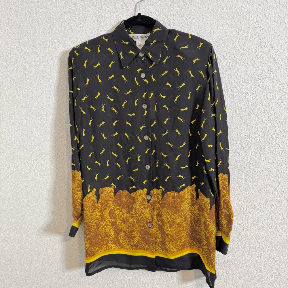 Paolo Santini Women’s 100% Silk Georgette Leopard‎ Print Blouse
